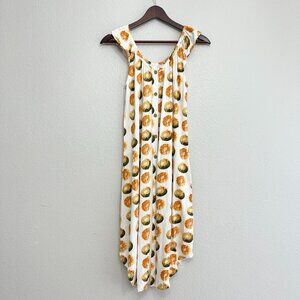 Kate Quinn Orange Print Dress Size XS Women's Button Down White Graphic Ruffle